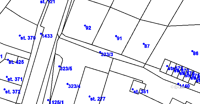 Parcela st. 323/3 v KÚ Rohoznice u Hořic, Katastrální mapa