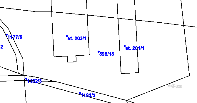 Parcela st. 596/13 v KÚ Rohoznice u Hořic, Katastrální mapa