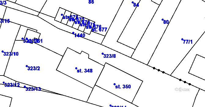 Parcela st. 323/8 v KÚ Rohoznice u Hořic, Katastrální mapa