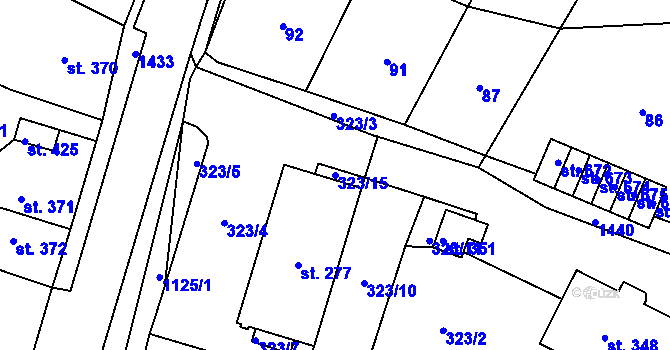 Parcela st. 323/15 v KÚ Rohoznice u Hořic, Katastrální mapa