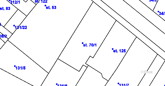 Parcela st. 70/1 v KÚ Rohoznice, Katastrální mapa