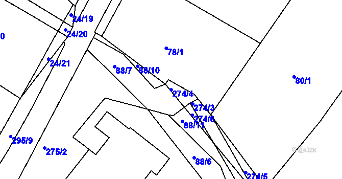 Parcela st. 274/4 v KÚ Rohoznice, Katastrální mapa