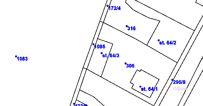 Parcela st. 64/3 v KÚ Rohoznice, Katastrální mapa