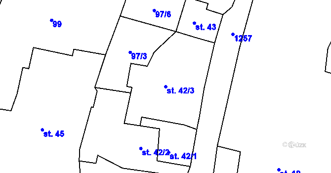 Parcela st. 42/3 v KÚ Rohy, Katastrální mapa