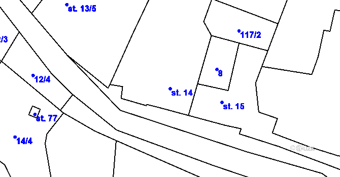 Parcela st. 14 v KÚ Rohy, Katastrální mapa