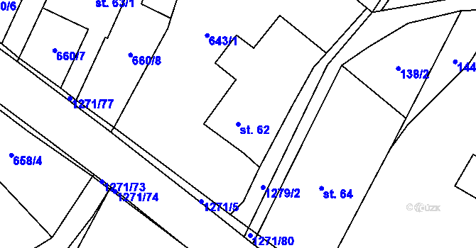 Parcela st. 62 v KÚ Rohy, Katastrální mapa