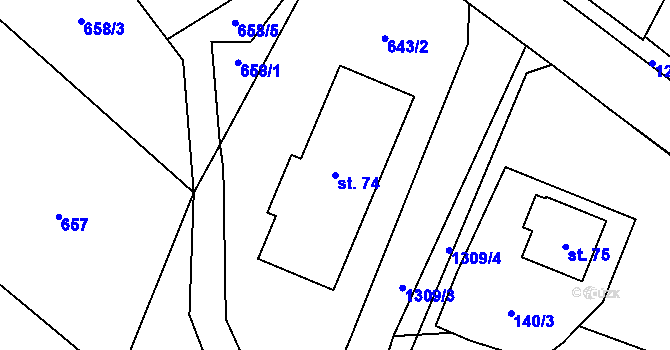 Parcela st. 74 v KÚ Rohy, Katastrální mapa