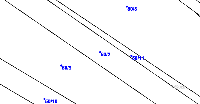 Parcela st. 50/2 v KÚ Rohy, Katastrální mapa