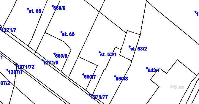 Parcela st. 63/1 v KÚ Rohy, Katastrální mapa