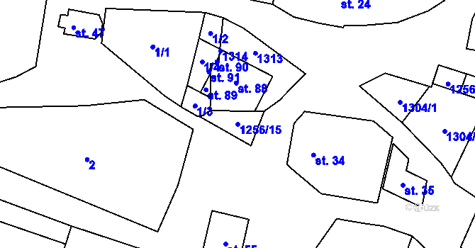 Parcela st. 1256/15 v KÚ Rohy, Katastrální mapa