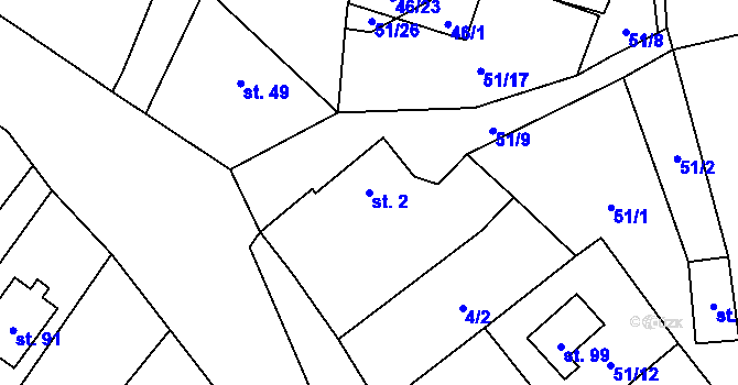 Parcela st. 2 v KÚ Kbelany, Katastrální mapa