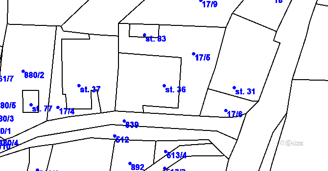 Parcela st. 36 v KÚ Kbelany, Katastrální mapa