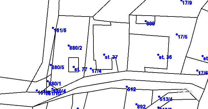 Parcela st. 37 v KÚ Kbelany, Katastrální mapa