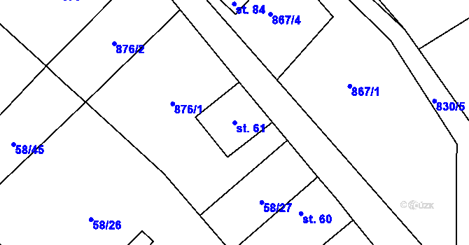 Parcela st. 61 v KÚ Kbelany, Katastrální mapa