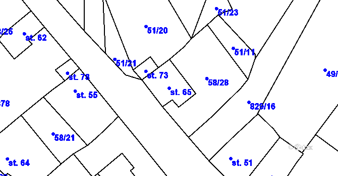 Parcela st. 65 v KÚ Kbelany, Katastrální mapa