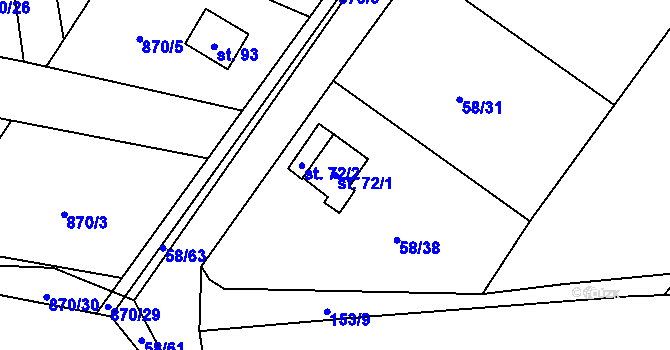 Parcela st. 72/1 v KÚ Kbelany, Katastrální mapa