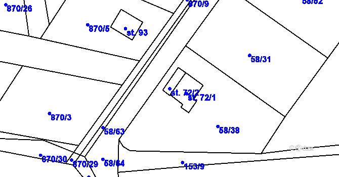 Parcela st. 72/2 v KÚ Kbelany, Katastrální mapa