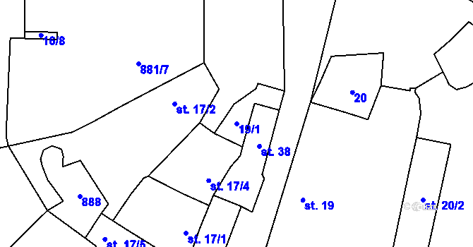 Parcela st. 19/1 v KÚ Kbelany, Katastrální mapa