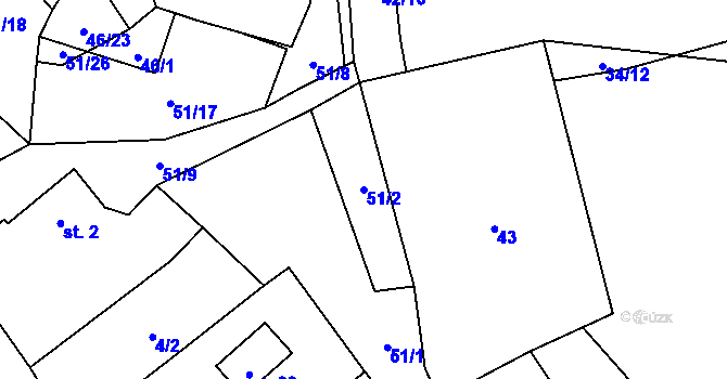 Parcela st. 51/2 v KÚ Kbelany, Katastrální mapa
