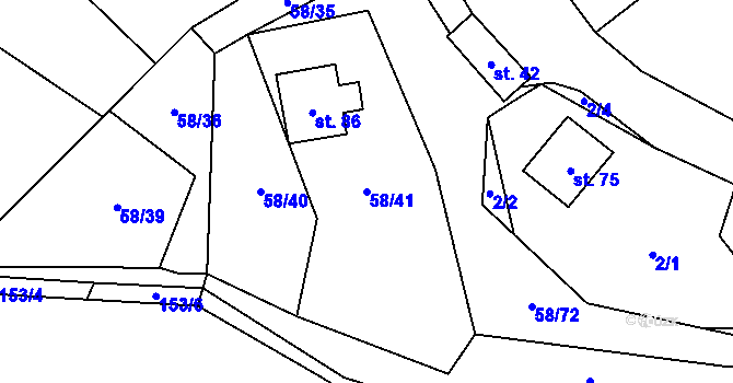 Parcela st. 58/41 v KÚ Kbelany, Katastrální mapa