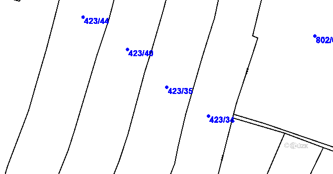 Parcela st. 423/35 v KÚ Kbelany, Katastrální mapa