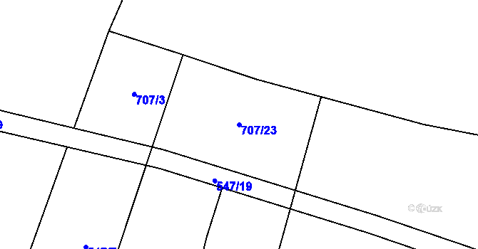 Parcela st. 707/23 v KÚ Kbelany, Katastrální mapa