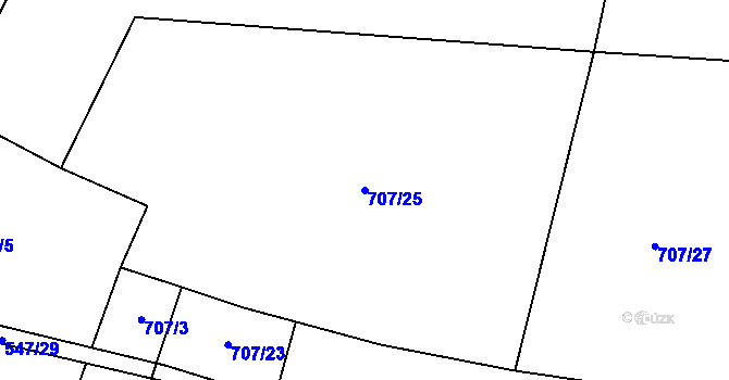 Parcela st. 707/25 v KÚ Kbelany, Katastrální mapa