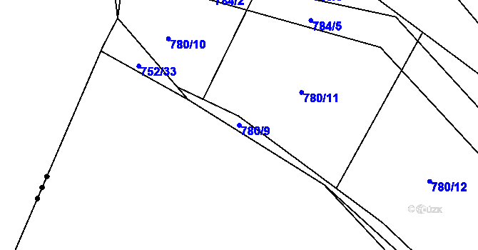 Parcela st. 780/9 v KÚ Kbelany, Katastrální mapa