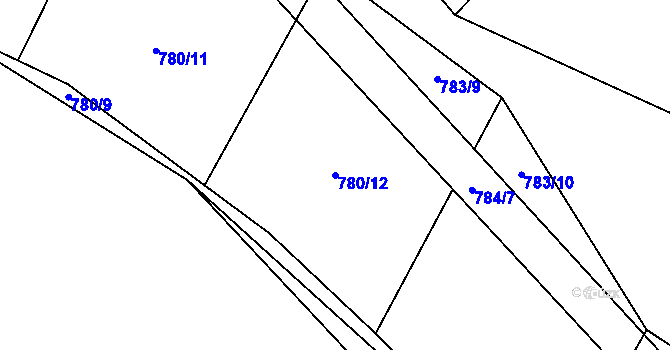Parcela st. 780/12 v KÚ Kbelany, Katastrální mapa