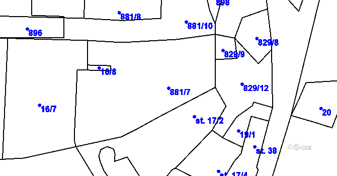 Parcela st. 881/7 v KÚ Kbelany, Katastrální mapa