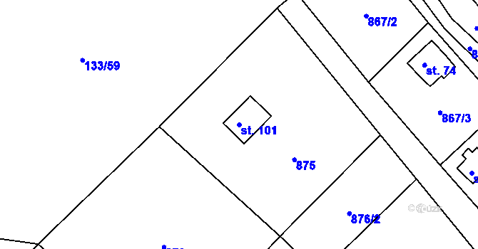 Parcela st. 101 v KÚ Kbelany, Katastrální mapa