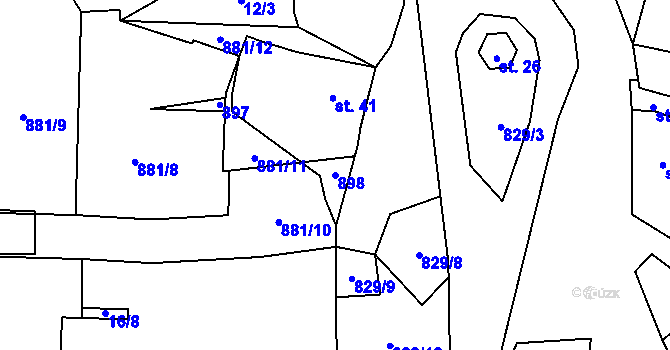 Parcela st. 898 v KÚ Kbelany, Katastrální mapa