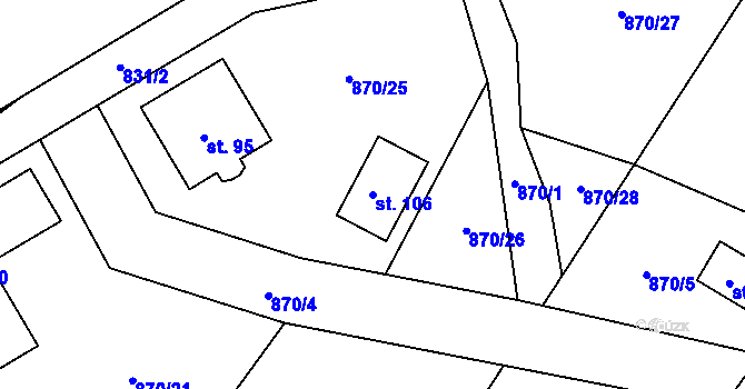 Parcela st. 106 v KÚ Kbelany, Katastrální mapa