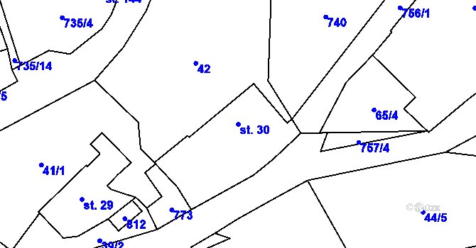 Parcela st. 30 v KÚ Rochlov, Katastrální mapa