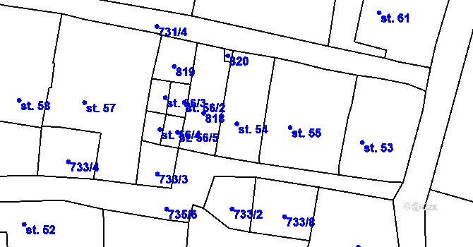 Parcela st. 54 v KÚ Rochlov, Katastrální mapa