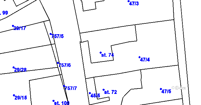 Parcela st. 74 v KÚ Rochlov, Katastrální mapa