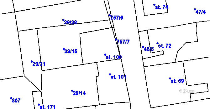 Parcela st. 100 v KÚ Rochlov, Katastrální mapa