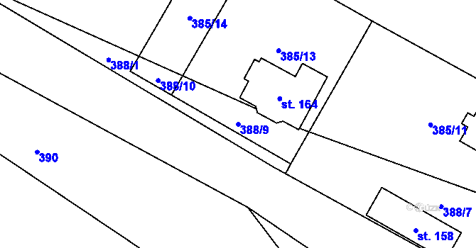 Parcela st. 388/9 v KÚ Rochlov, Katastrální mapa