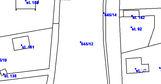 Parcela st. 645/12 v KÚ Rochlov, Katastrální mapa