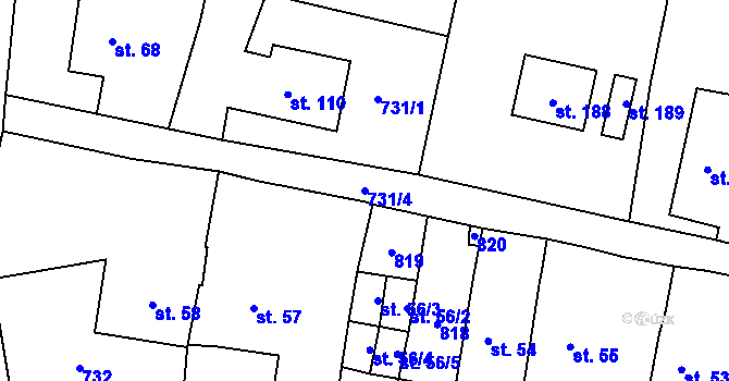Parcela st. 731/4 v KÚ Rochlov, Katastrální mapa