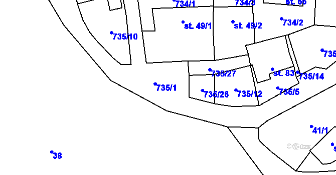 Parcela st. 735/1 v KÚ Rochlov, Katastrální mapa