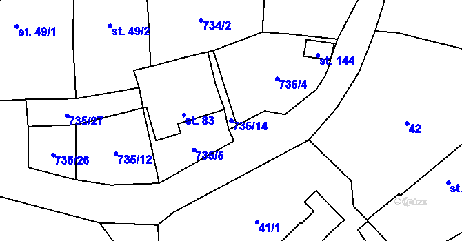 Parcela st. 735/14 v KÚ Rochlov, Katastrální mapa