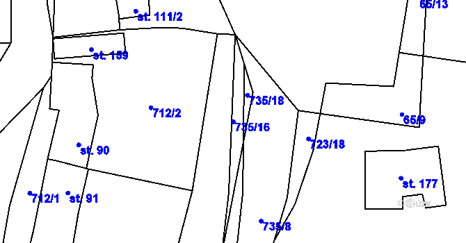 Parcela st. 735/16 v KÚ Rochlov, Katastrální mapa
