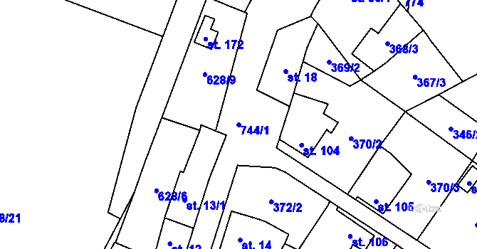 Parcela st. 744/1 v KÚ Rochlov, Katastrální mapa