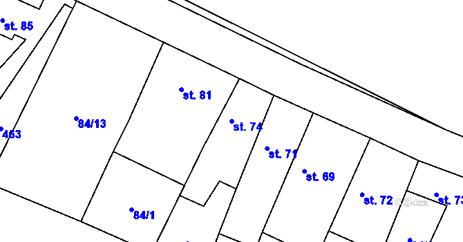 Parcela st. 74 v KÚ Rochov, Katastrální mapa