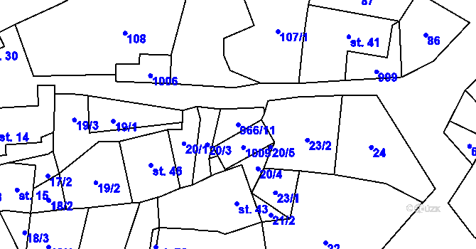Parcela st. 966/11 v KÚ Rojetín, Katastrální mapa