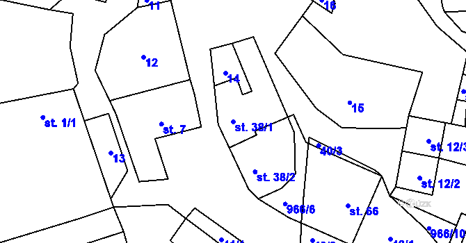 Parcela st. 38/1 v KÚ Rojetín, Katastrální mapa