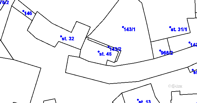 Parcela st. 45 v KÚ Rojetín, Katastrální mapa