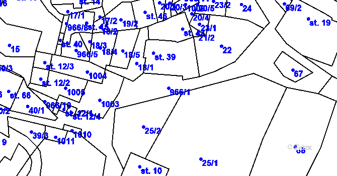 Parcela st. 966/1 v KÚ Rojetín, Katastrální mapa