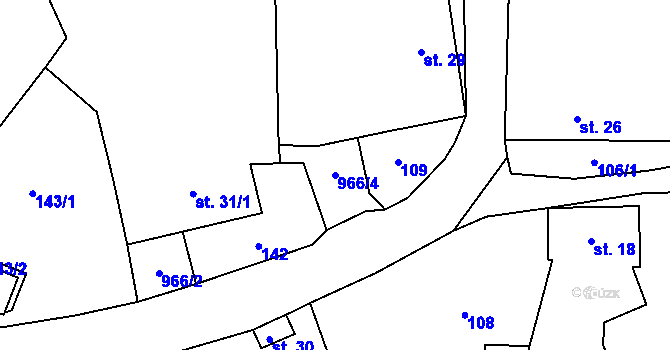 Parcela st. 966/4 v KÚ Rojetín, Katastrální mapa